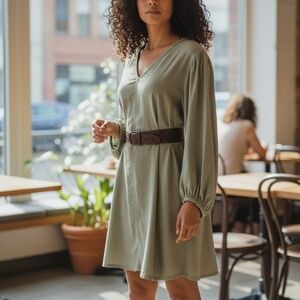 H&M Cotton Blend Tunic Shirt Dress – Sage Green Womens Size S